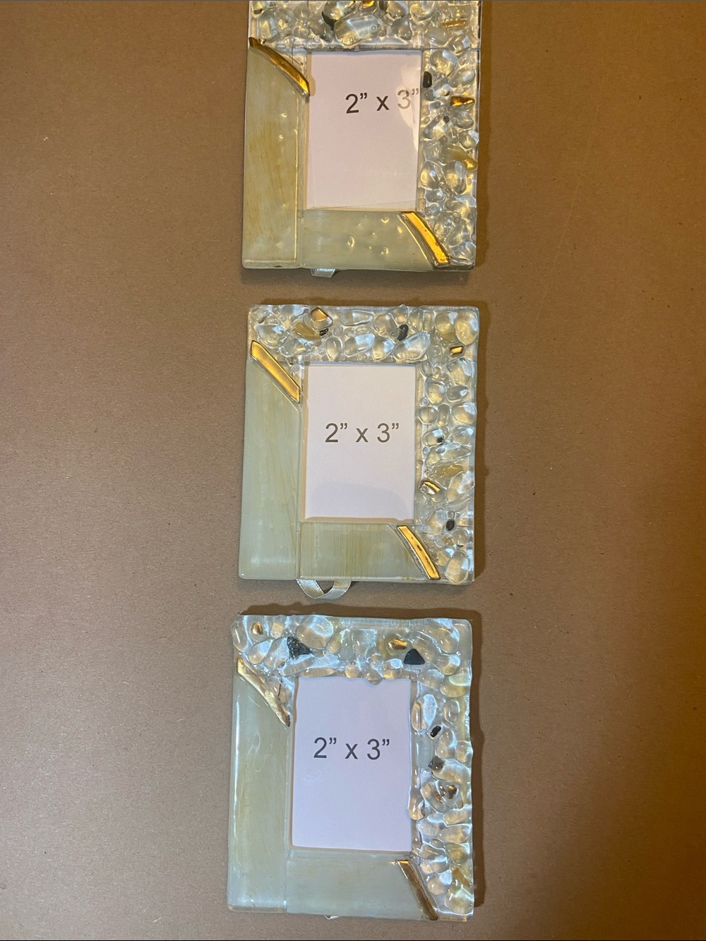 Murano Art 2 x 3" Mosaic Fused Pebbles Glass Picture Frame Pale Green/Iridescent